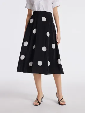16 Momme Mulberry Silk Polka Dots Print A-Line Women Half Skirt