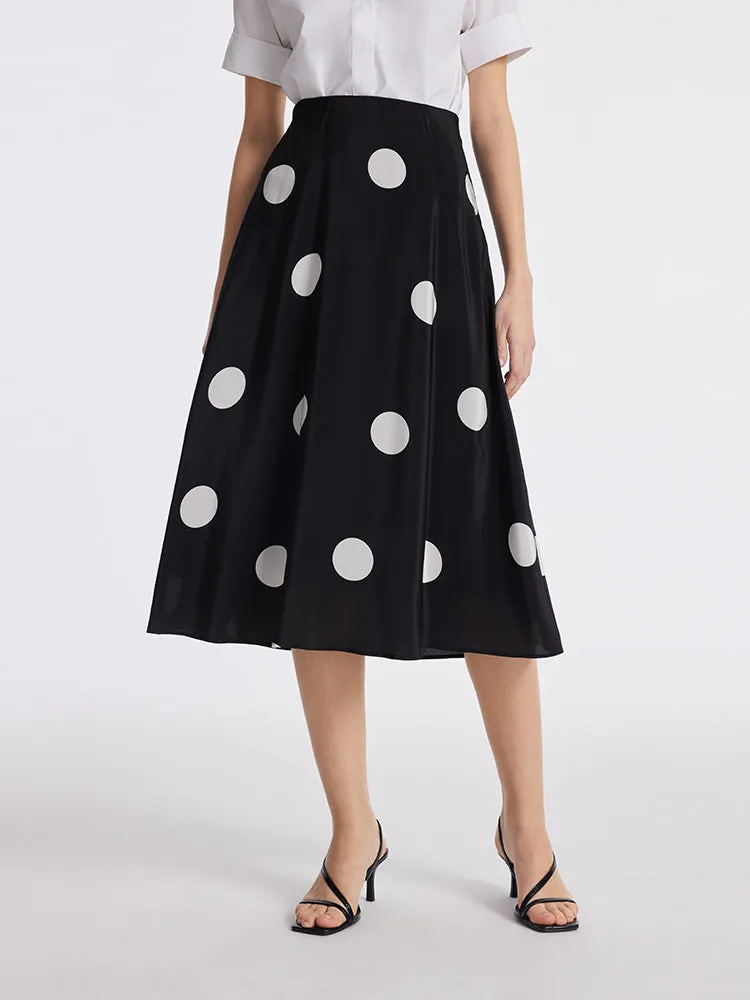 16 Momme Mulberry Silk Polka Dots Print A-Line Women Half Skirt