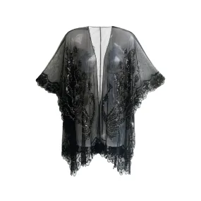 1920s Sequined Peacock Shawl - Black - Hire