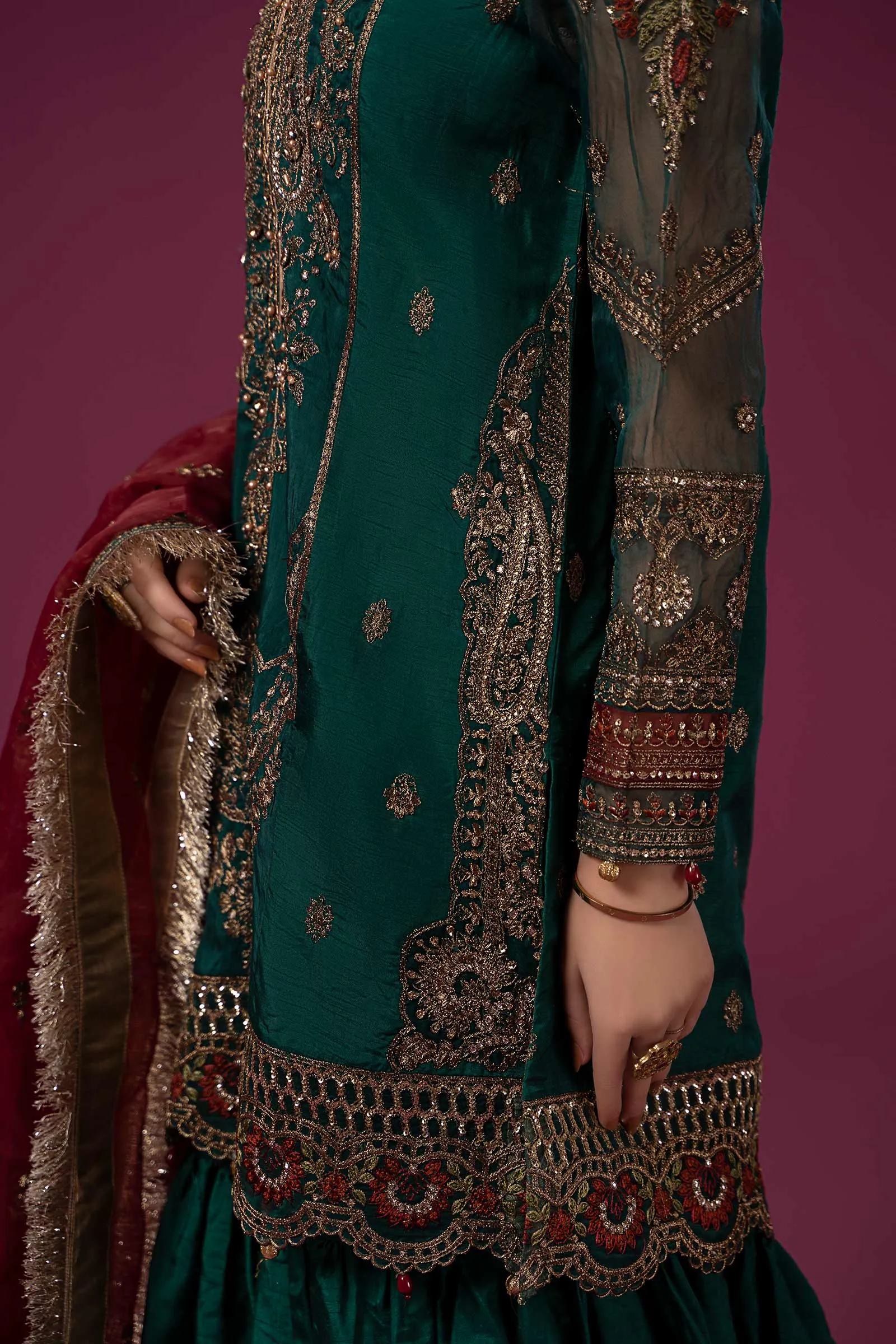 3 Piece Embroidered Raw Silk Suit | SF-EF24-15