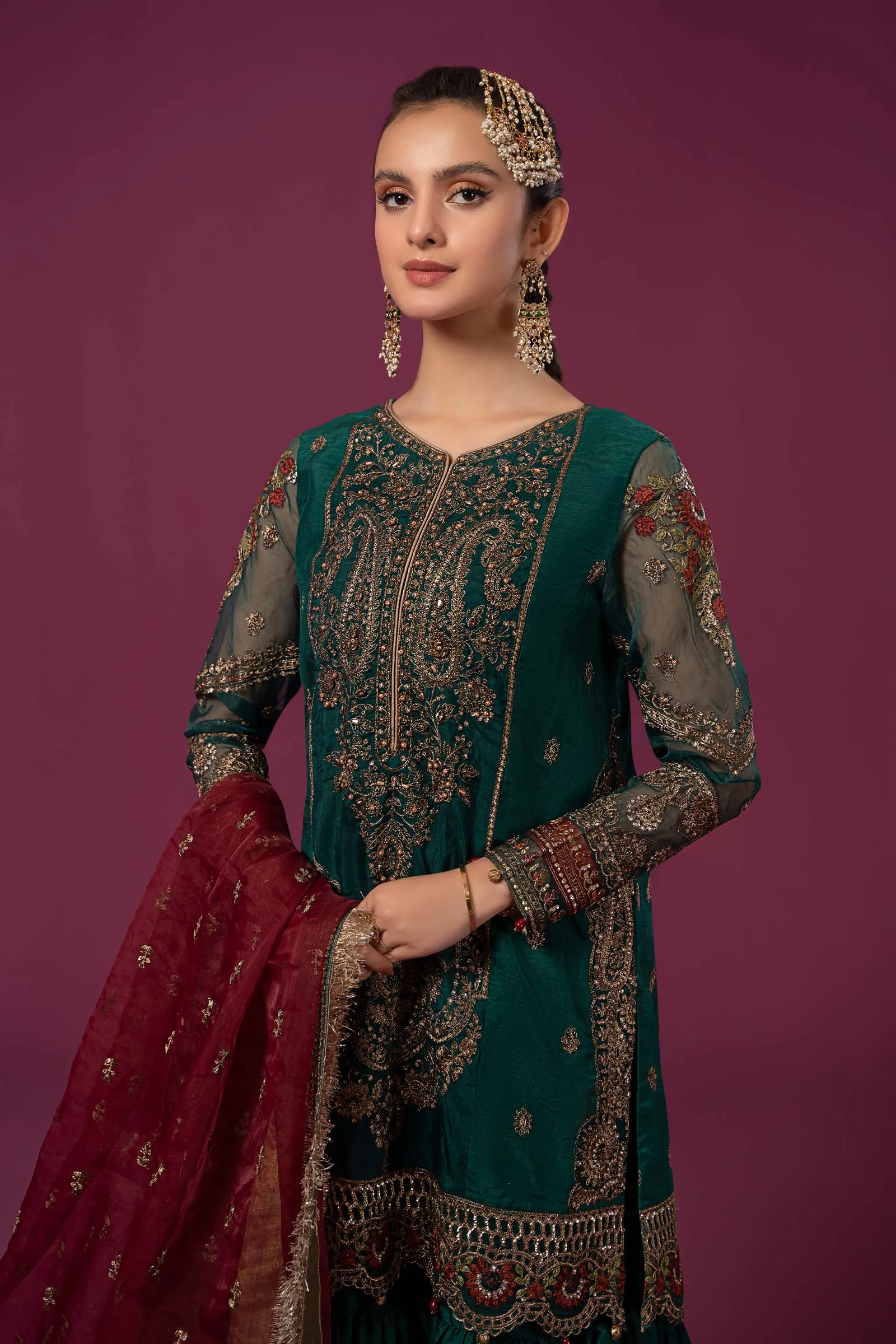 3 Piece Embroidered Raw Silk Suit | SF-EF24-15