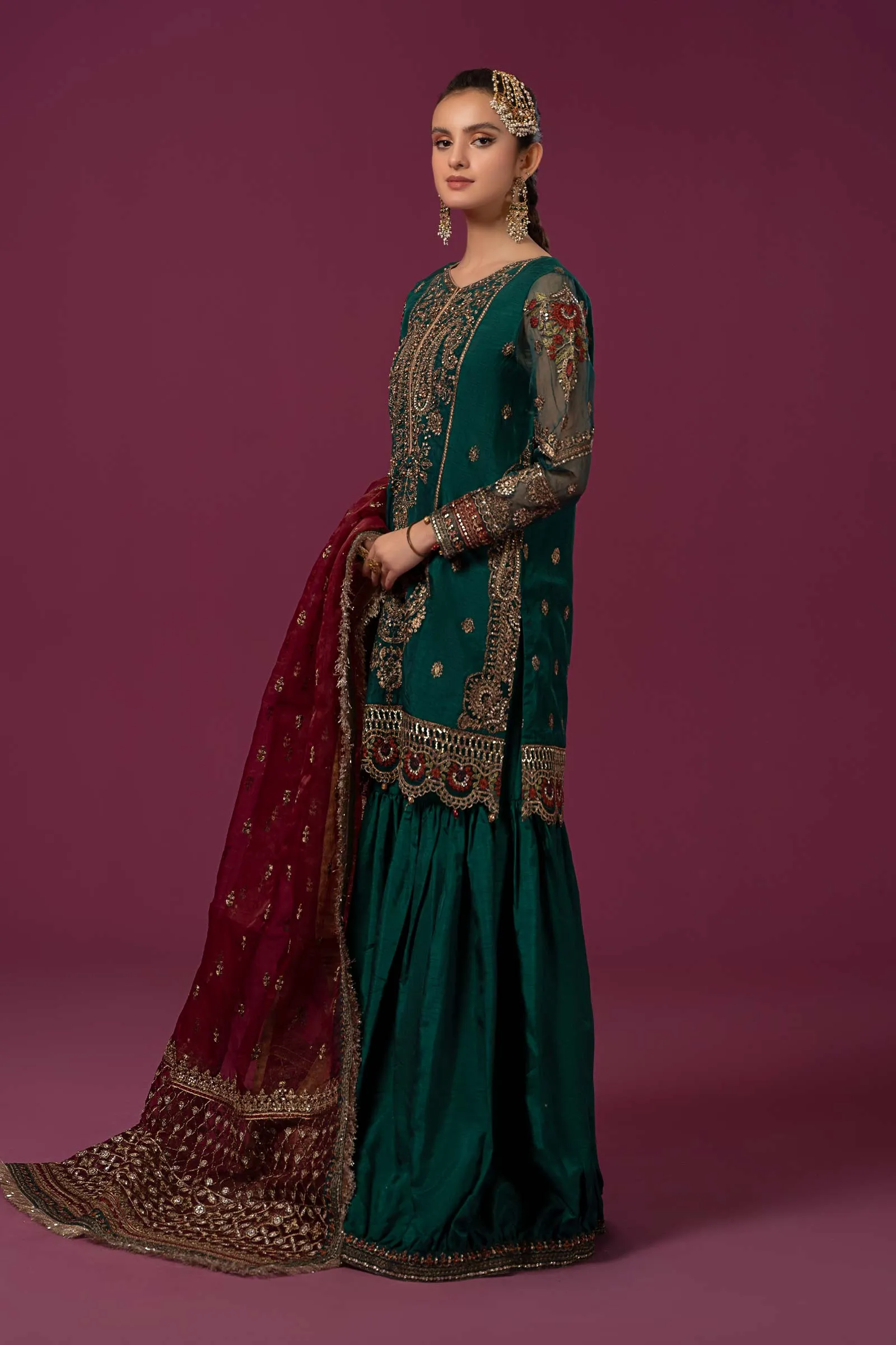 3 Piece Embroidered Raw Silk Suit | SF-EF24-15