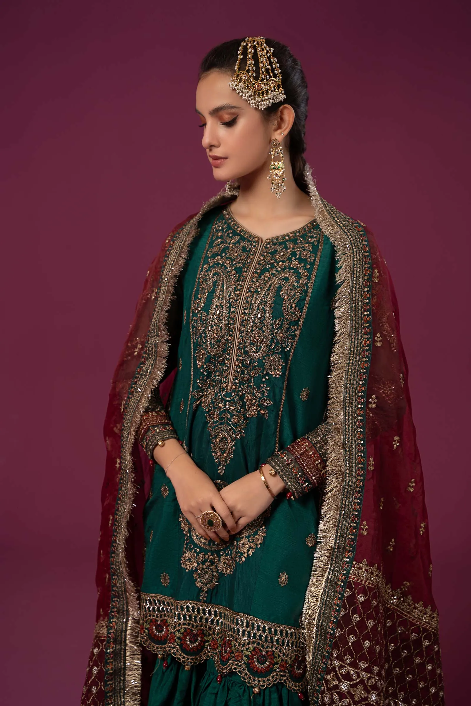 3 Piece Embroidered Raw Silk Suit | SF-EF24-15