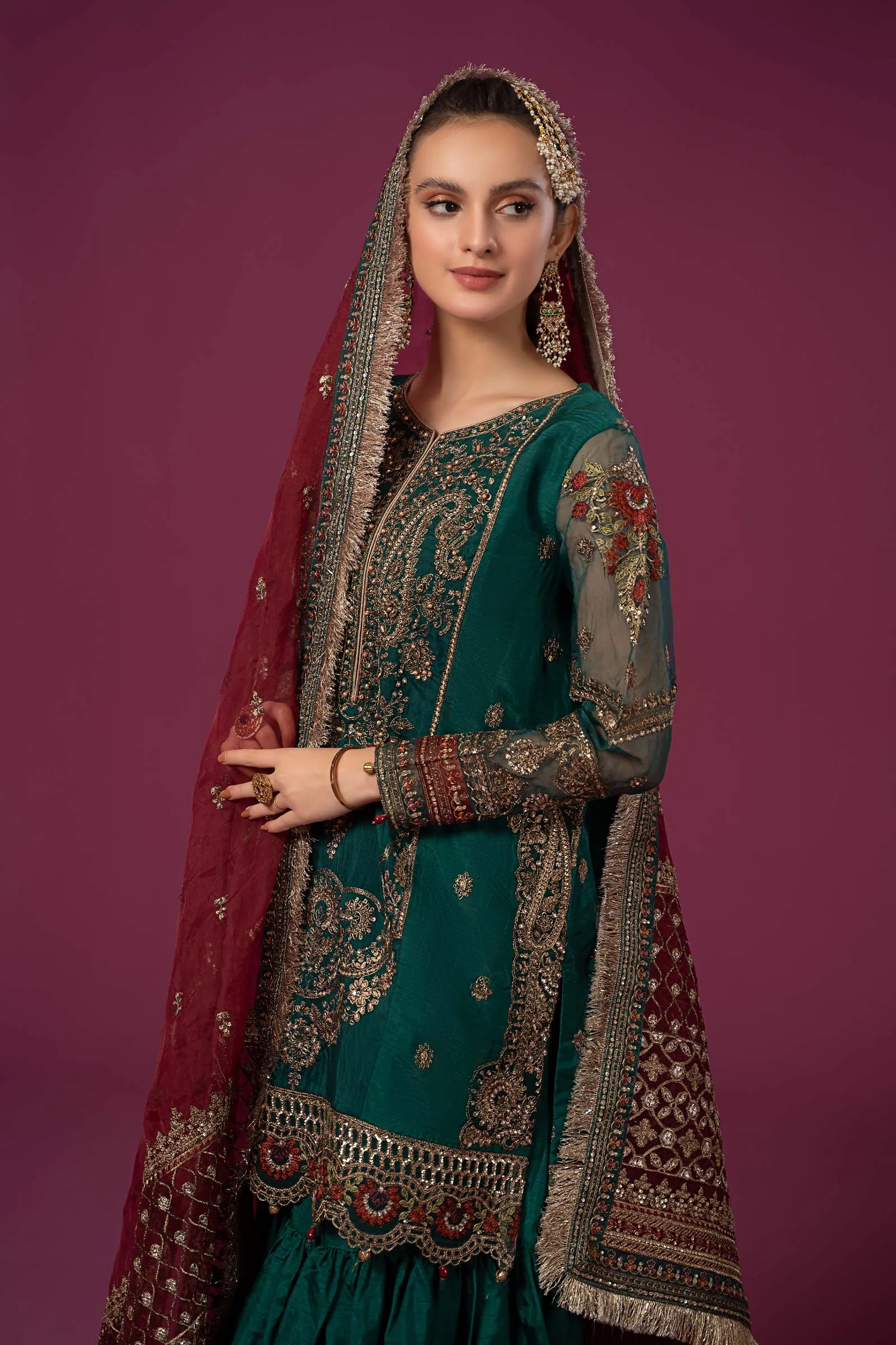 3 Piece Embroidered Raw Silk Suit | SF-EF24-15