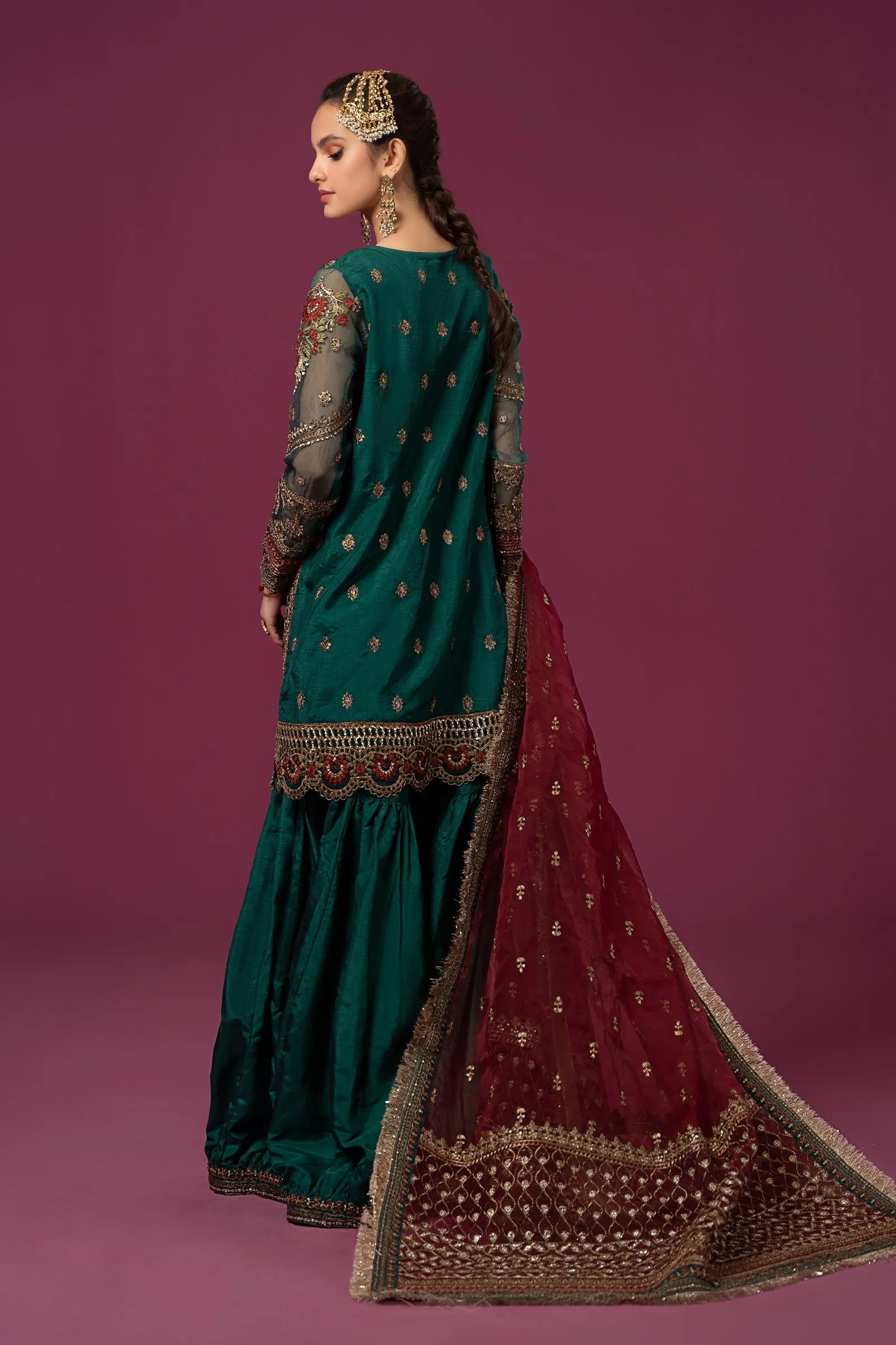 3 Piece Embroidered Raw Silk Suit | SF-EF24-15