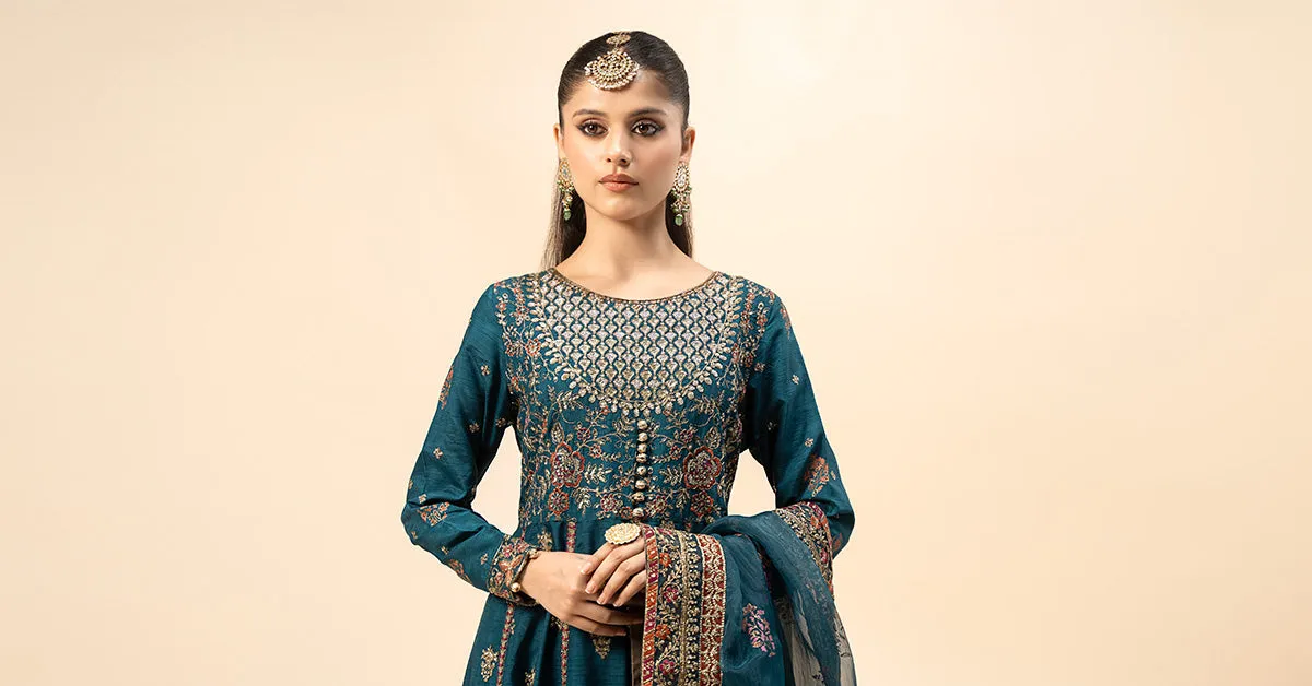 3 Piece Embroidered Raw Silk Suit | SF-W24-65