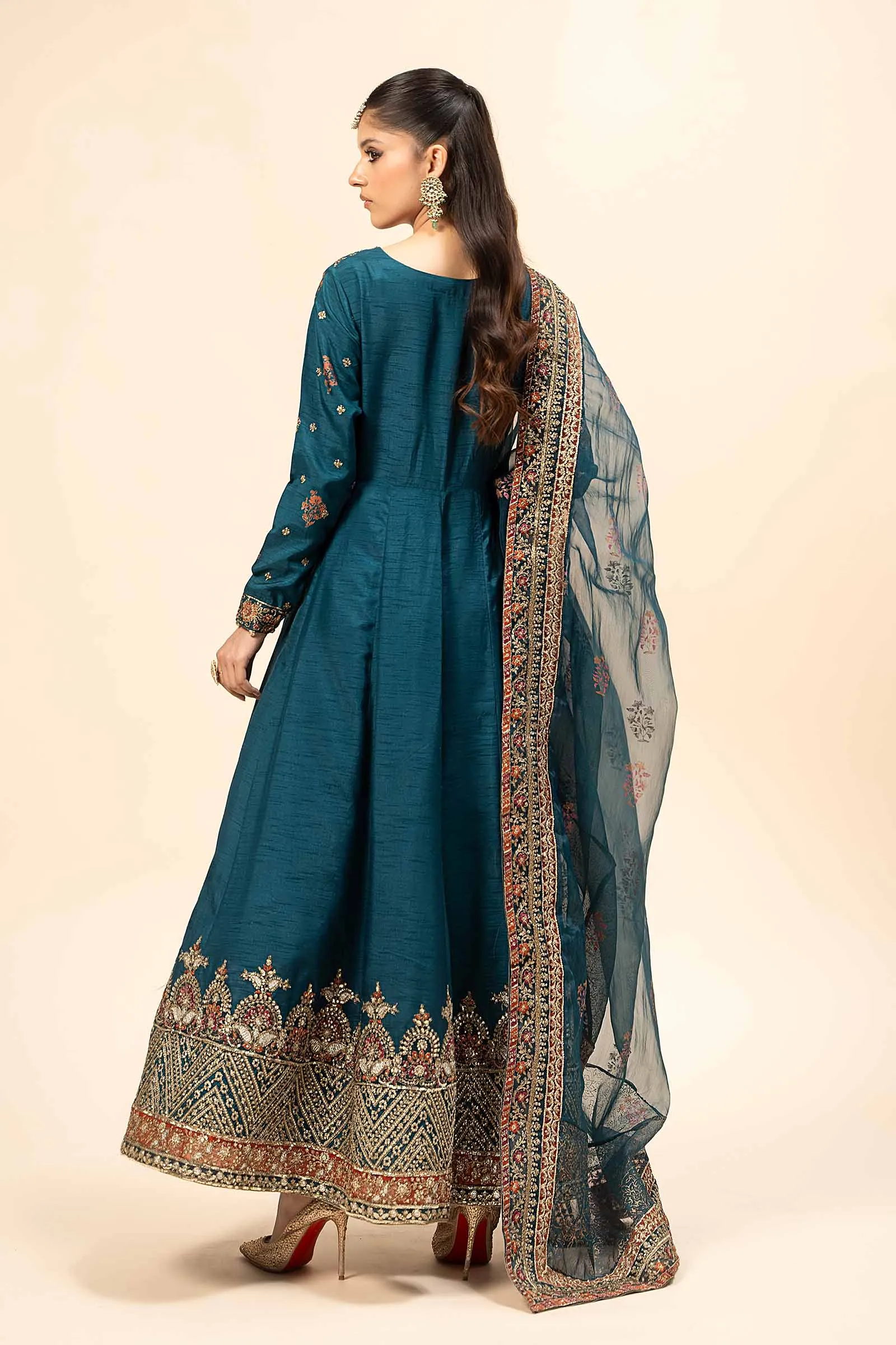 3 Piece Embroidered Raw Silk Suit | SF-W24-65