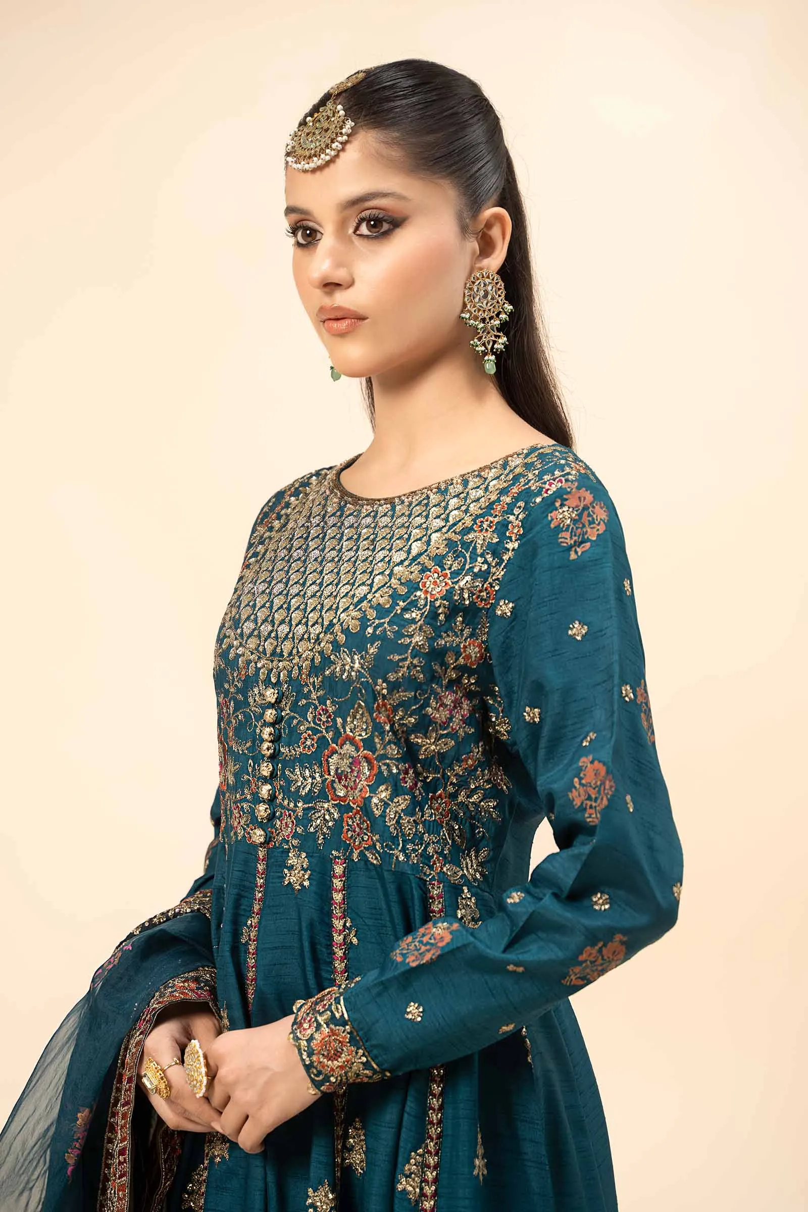 3 Piece Embroidered Raw Silk Suit | SF-W24-65