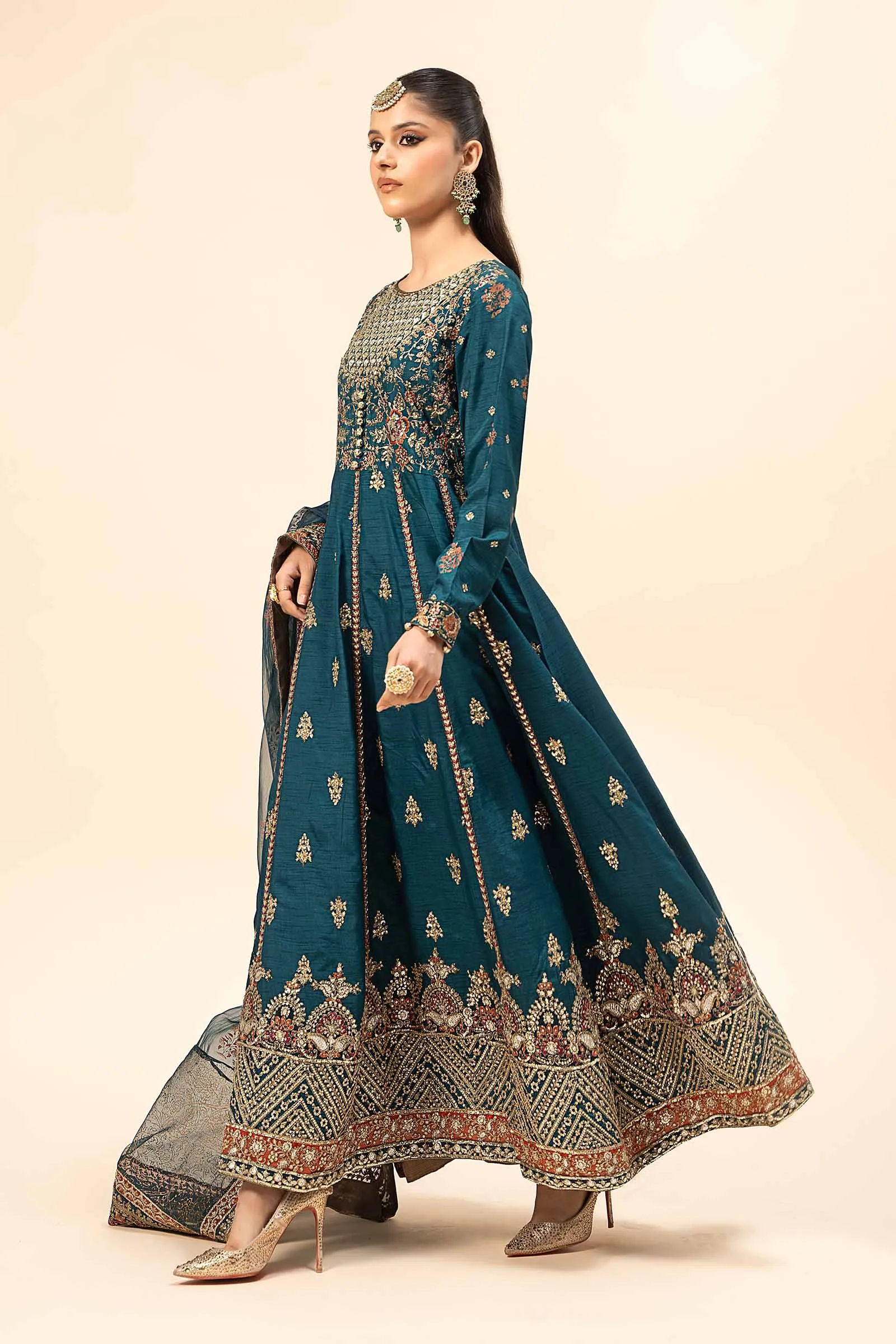 3 Piece Embroidered Raw Silk Suit | SF-W24-65