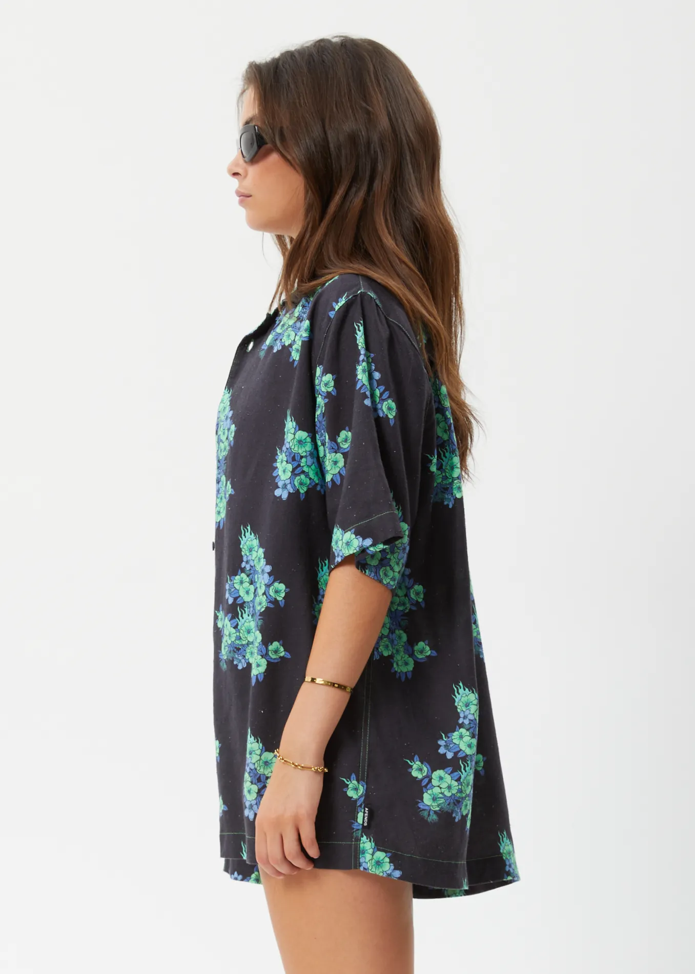 AFENDS Unisex House Of Darwin - Unisex Cuban Short Sleeve Shirt - Charcoal Floral