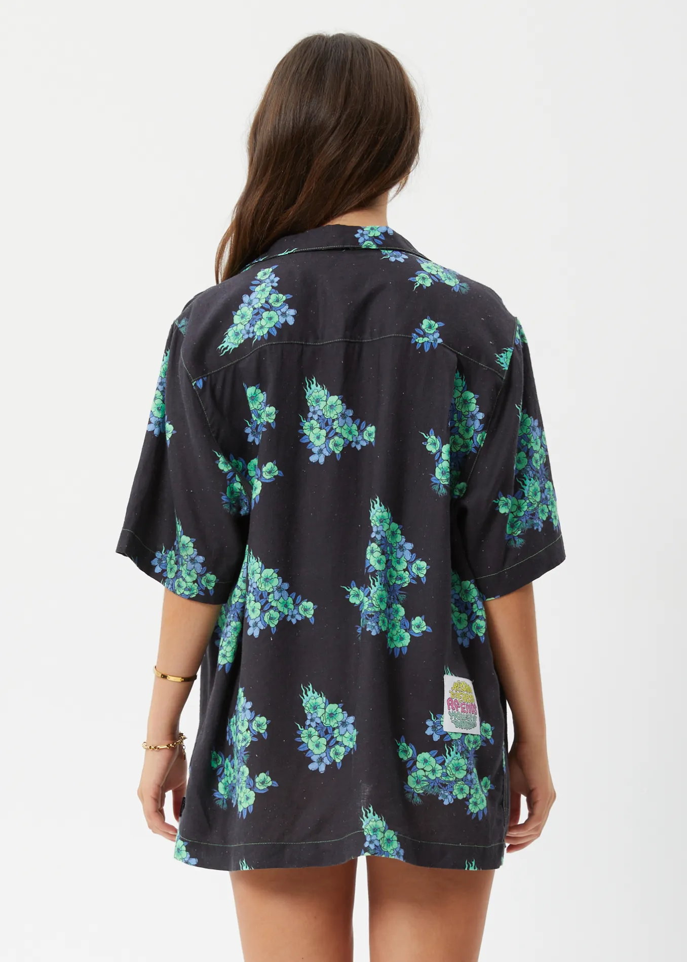 AFENDS Unisex House Of Darwin - Unisex Cuban Short Sleeve Shirt - Charcoal Floral