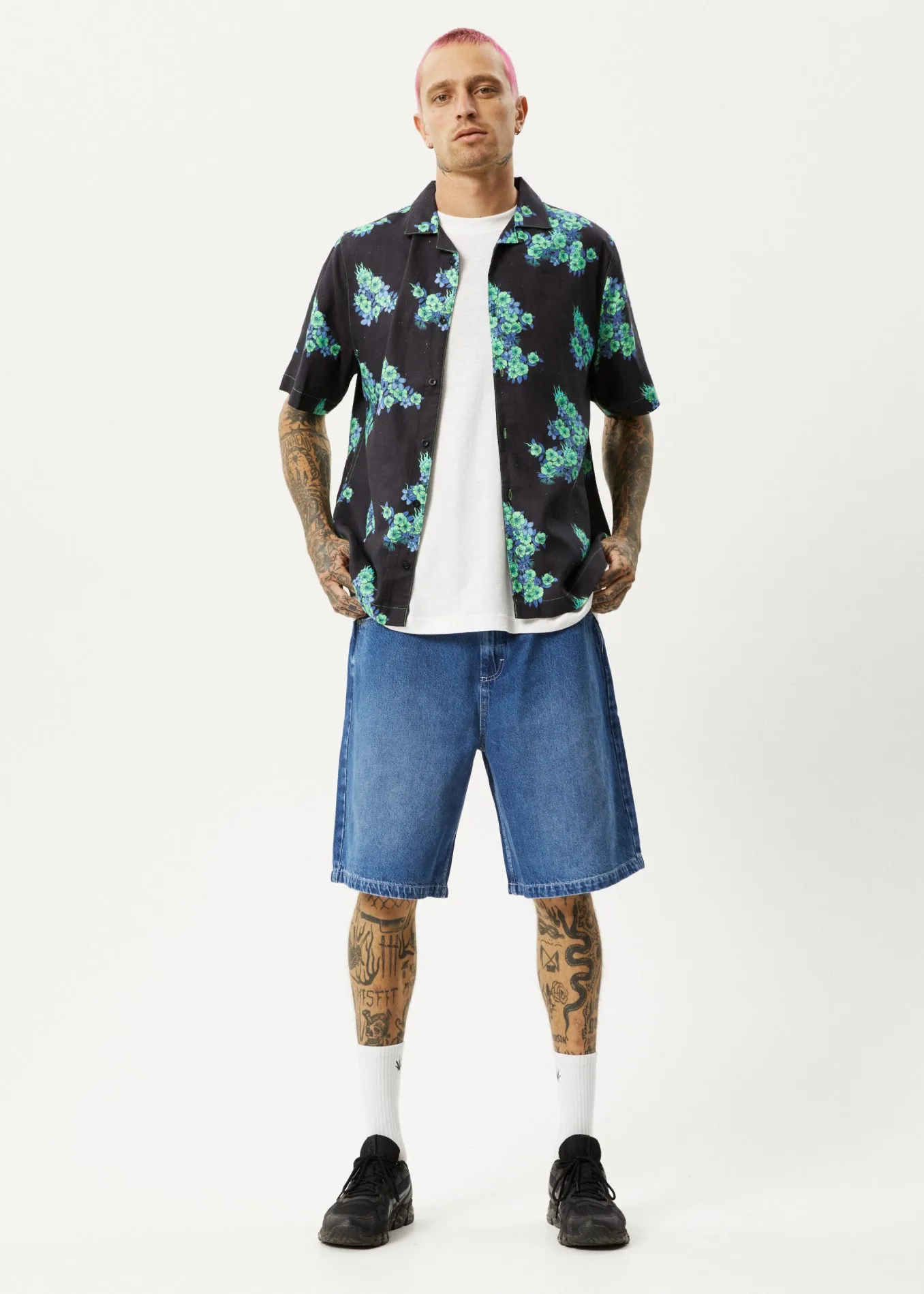 AFENDS Unisex House Of Darwin - Unisex Cuban Short Sleeve Shirt - Charcoal Floral