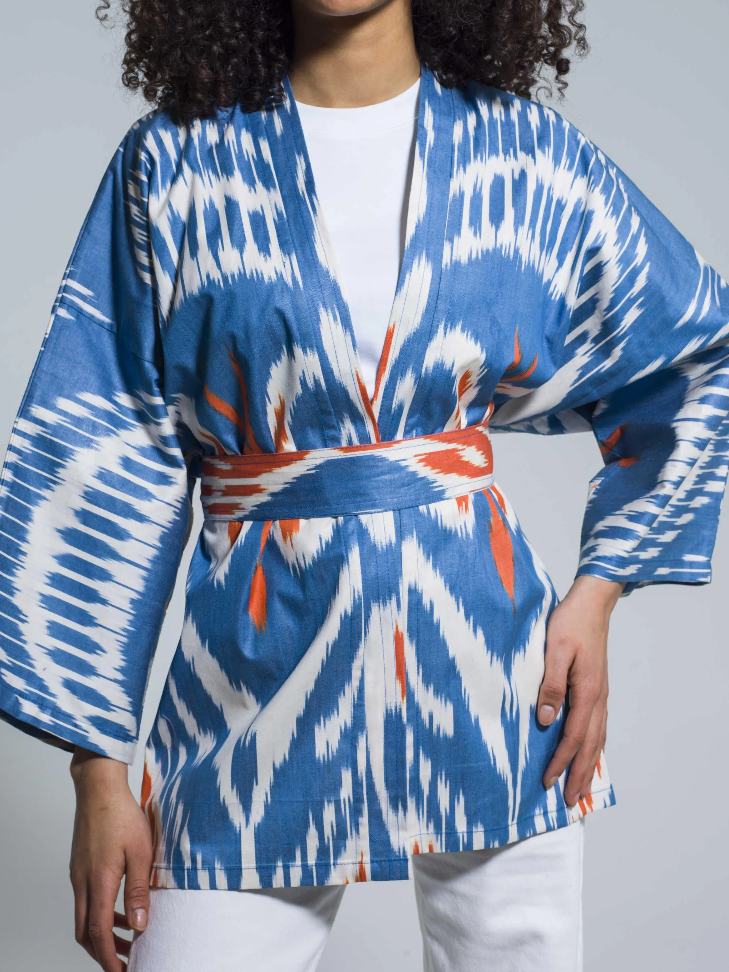 Belted 100% Cotton Short Kimono "Santorini Sunset"