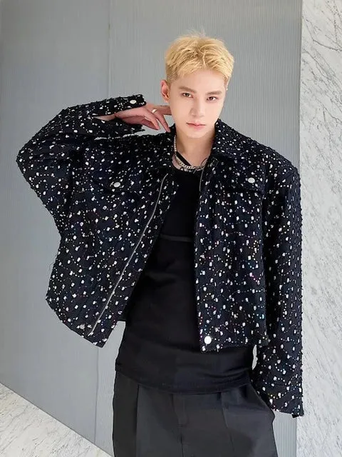Black Embroidery Sequin Crop Jacket