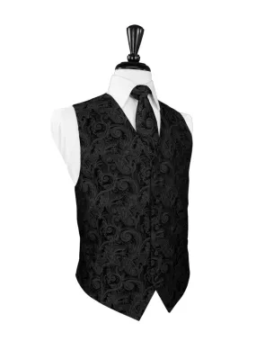 Black Satin Tapestry Full Back Tuxedo Vest and Tie Set by Cardi