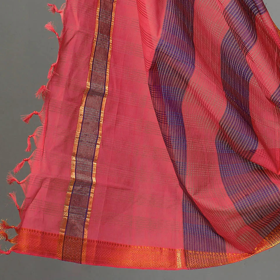 Blue - 3pc Mangalagiri Handloom Cotton Suit Material Set with Zari Border