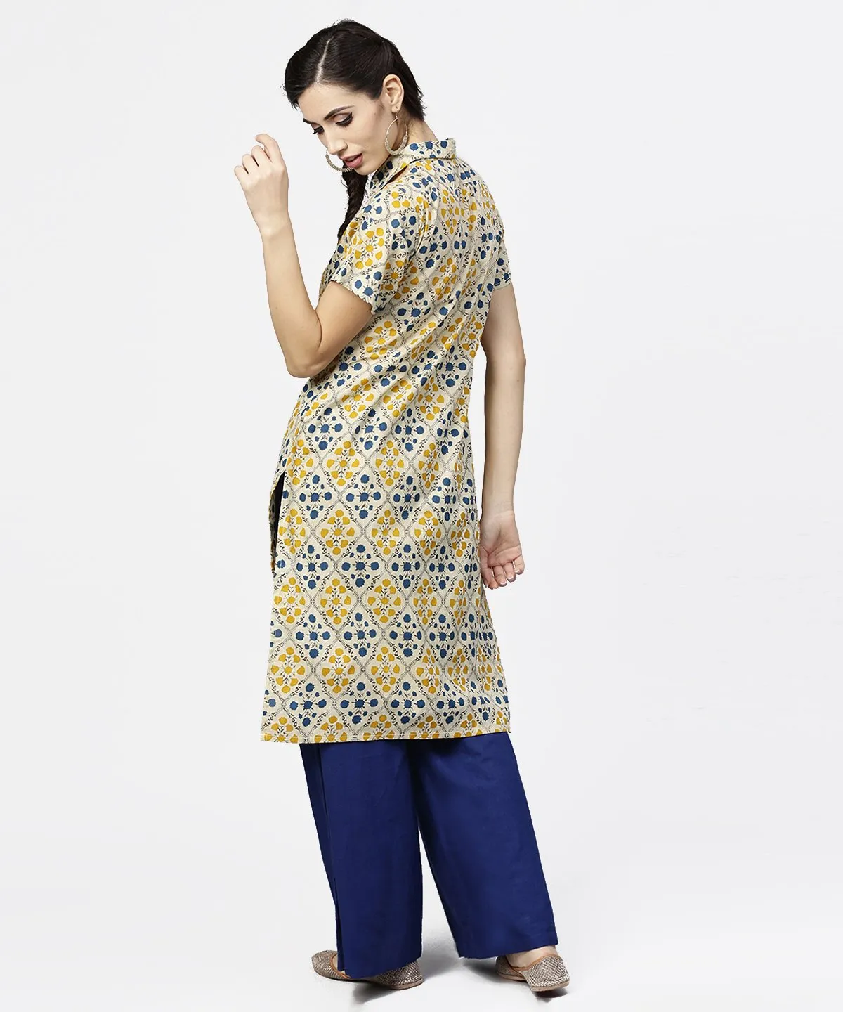 Blue Short Sleeve Cotton Kurta