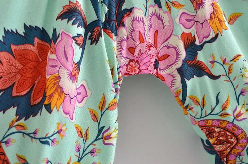 Boho Vintage Floral Print Short Kimono Wrap Tops