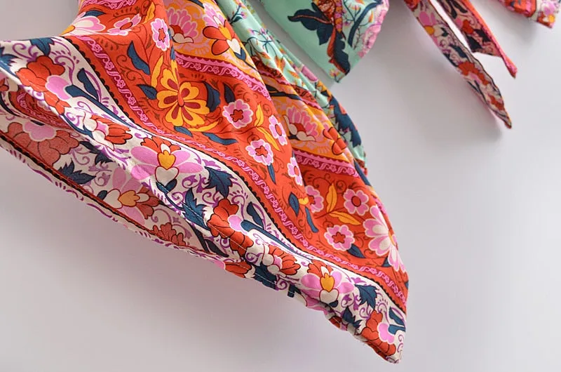 Boho Vintage Floral Print Short Kimono Wrap Tops