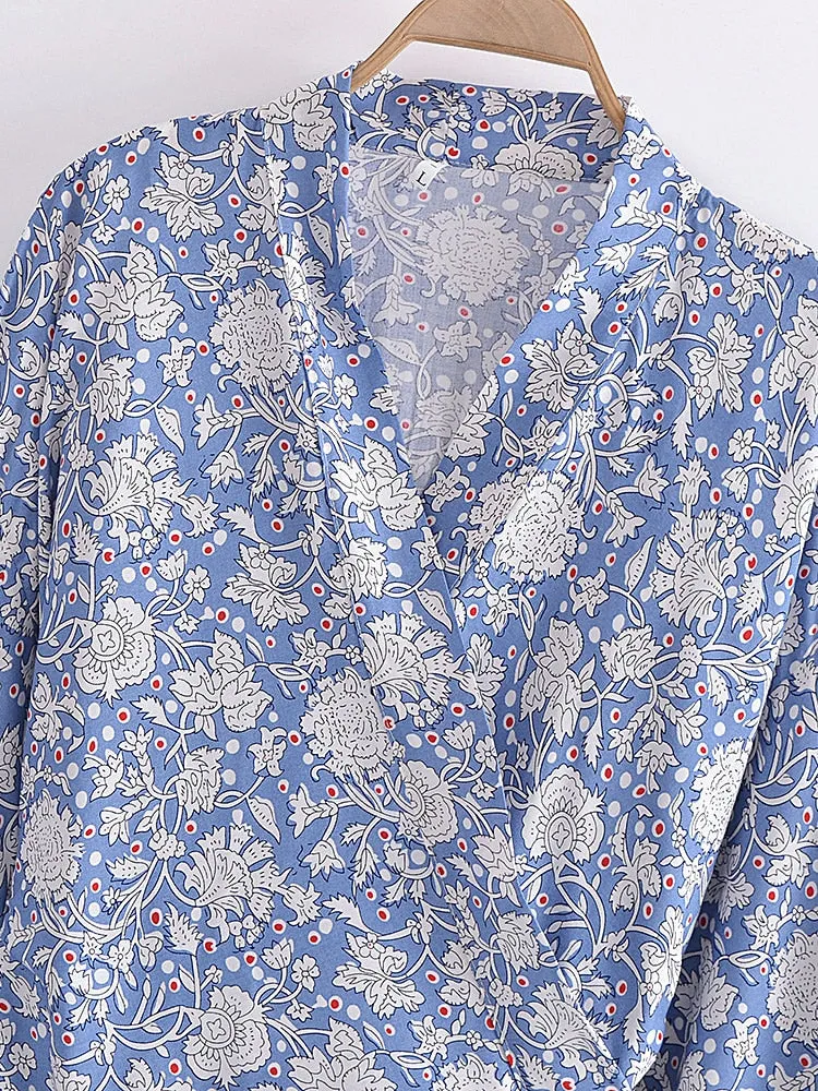 Boho Vintage Floral Print Short Kimono Wrap Tops