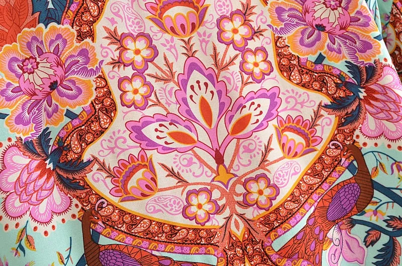 Boho Vintage Floral Print Short Kimono Wrap Tops