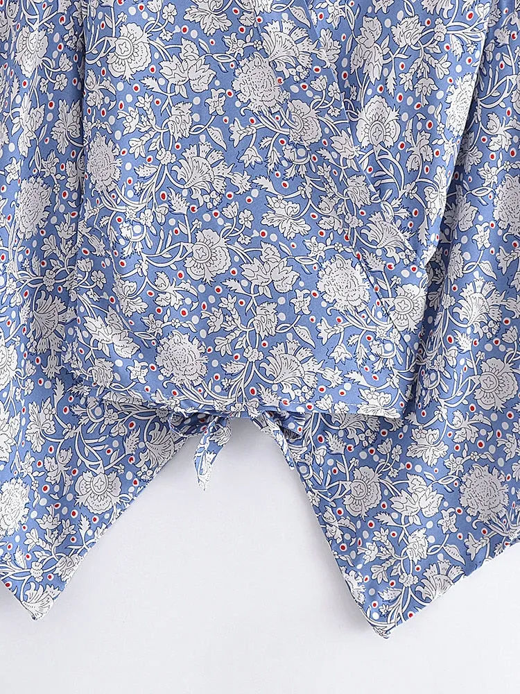 Boho Vintage Floral Print Short Kimono Wrap Tops
