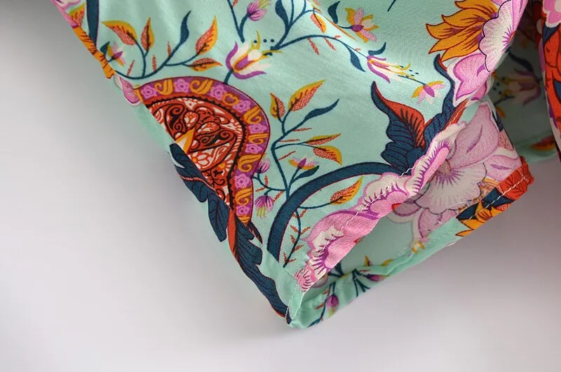 Boho Vintage Floral Print Short Kimono Wrap Tops