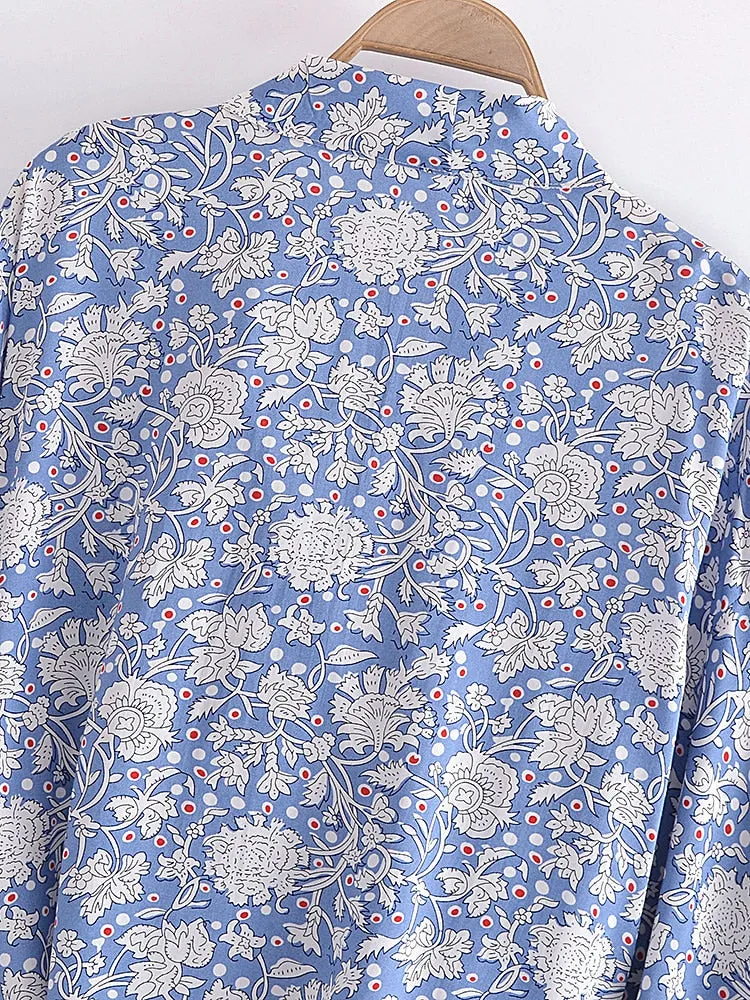 Boho Vintage Floral Print Short Kimono Wrap Tops