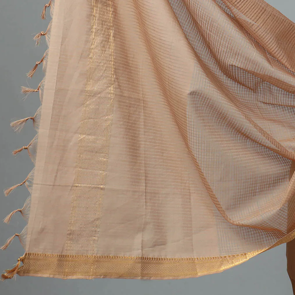 Brown - 3pc Handloom Cotton Mangalagiri Dress Material 23