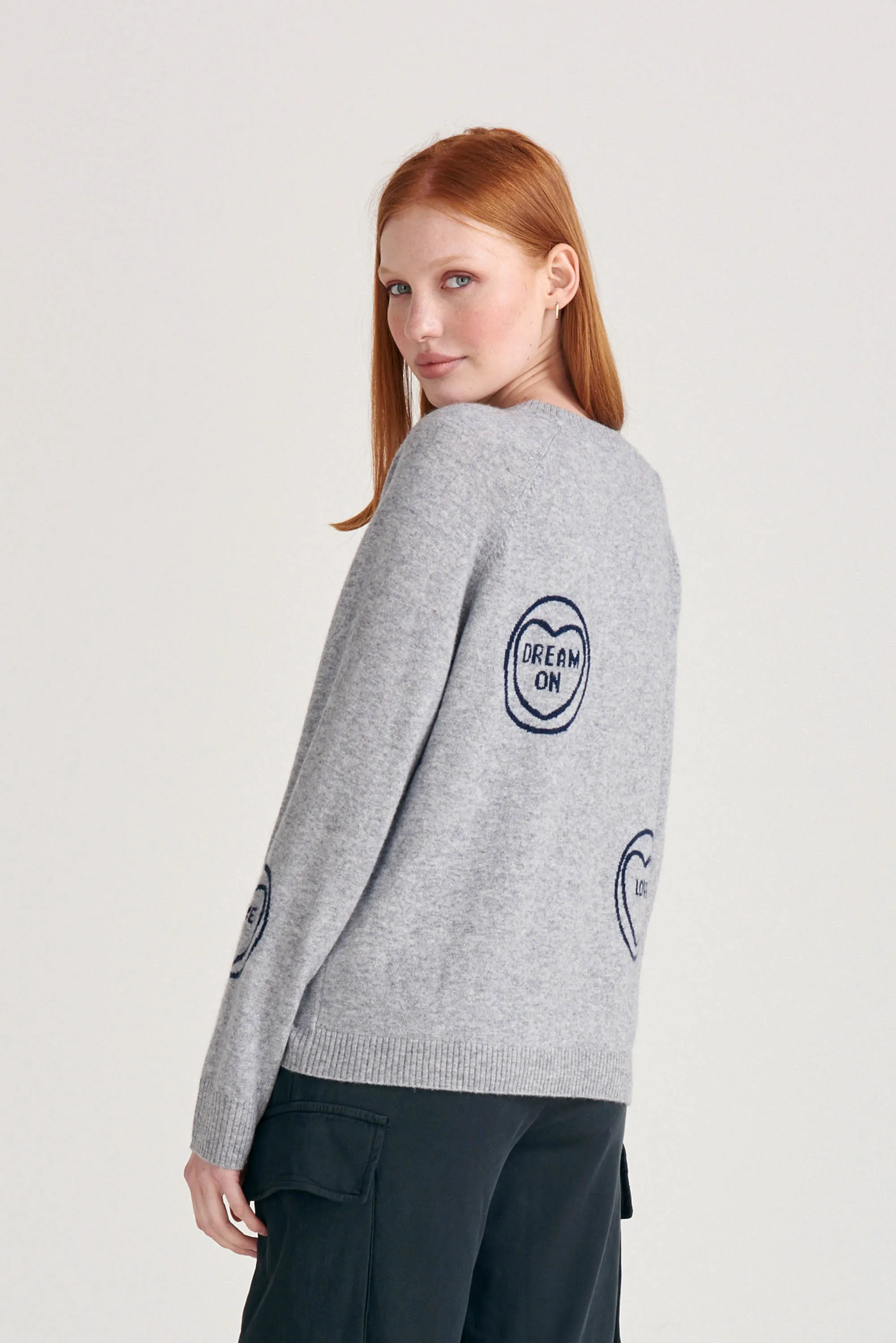 Cashmere All Over Love Hearts Sweat in Mid Grey and Navy