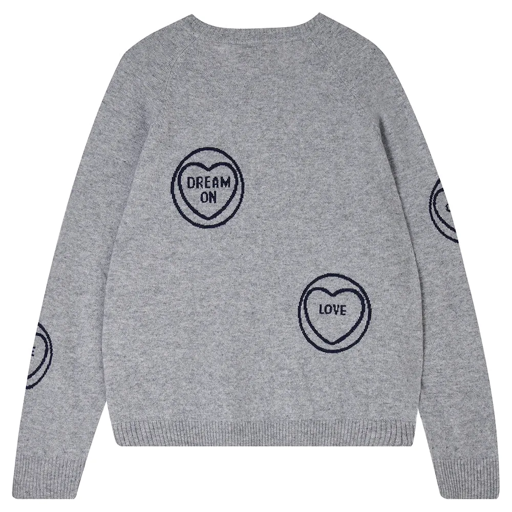 Cashmere All Over Love Hearts Sweat in Mid Grey and Navy