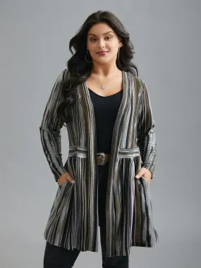 Colored Striped Open Front Waist Defining Jacket