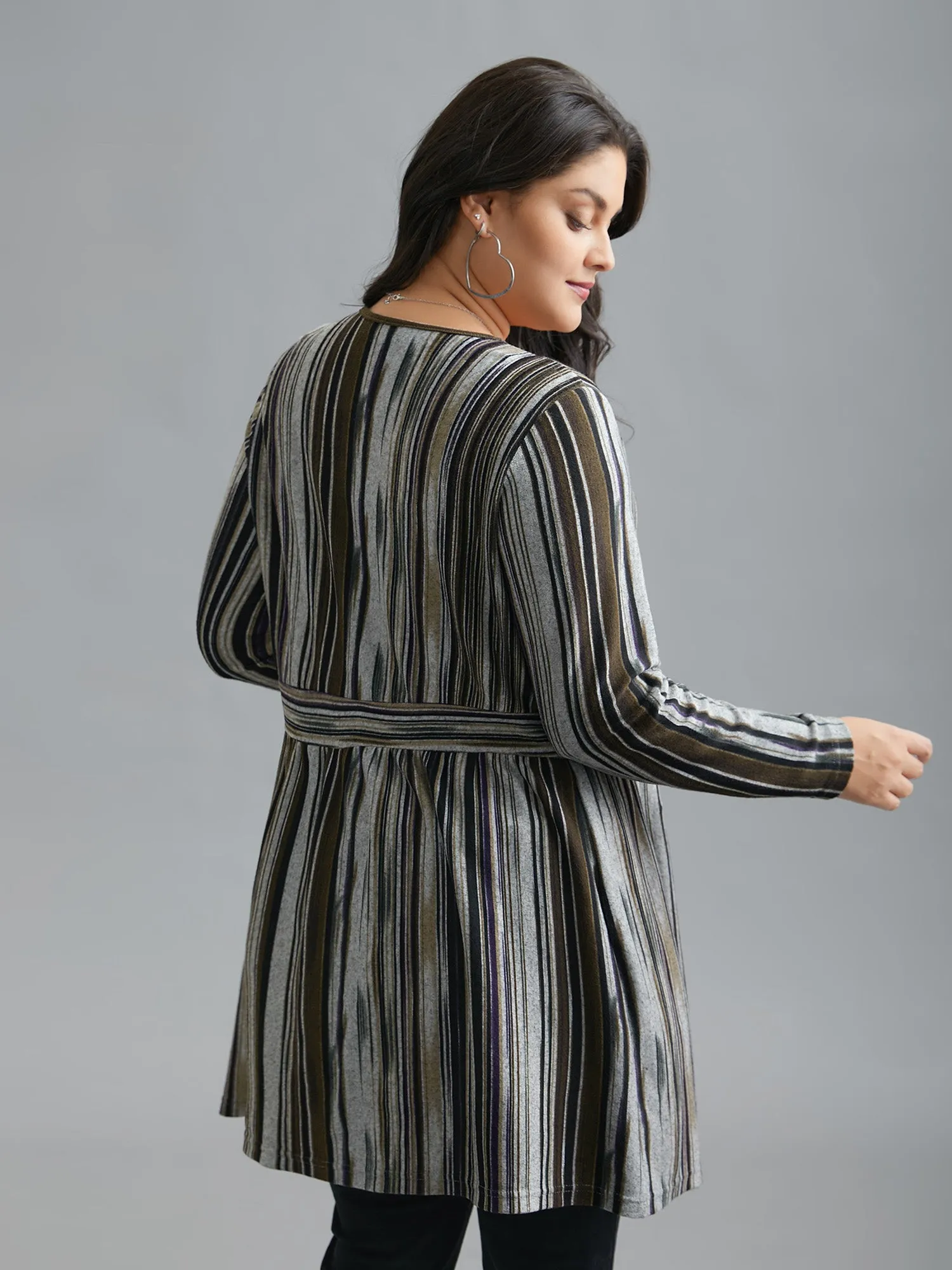 Colored Striped Open Front Waist Defining Jacket