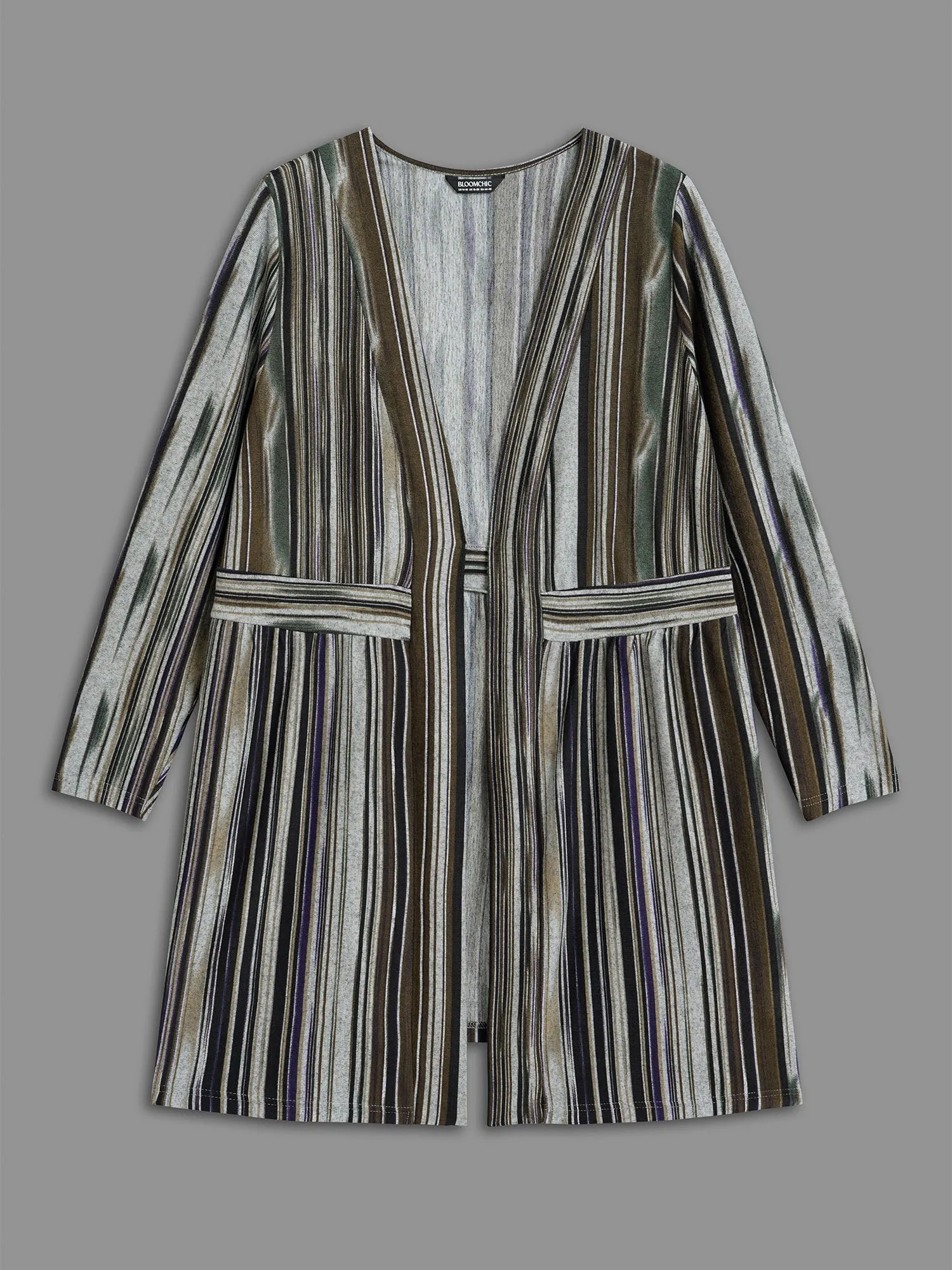 Colored Striped Open Front Waist Defining Jacket
