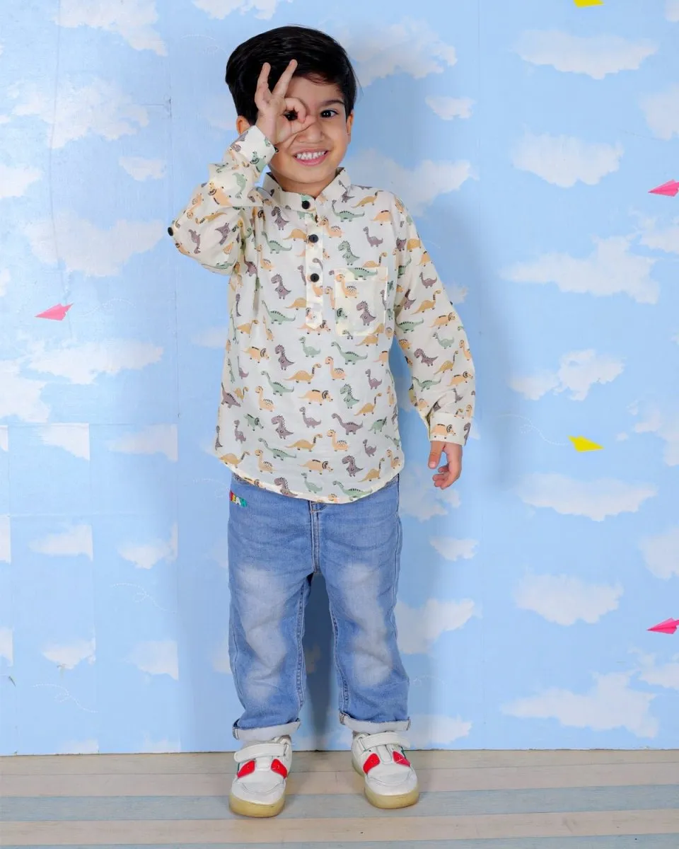 Colourful Dino All Over Print Boys Short Shirt