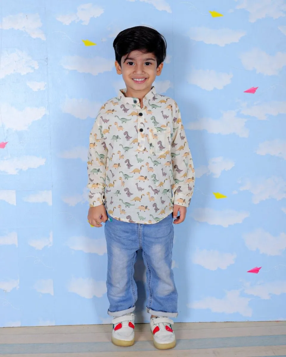 Colourful Dino All Over Print Boys Short Shirt