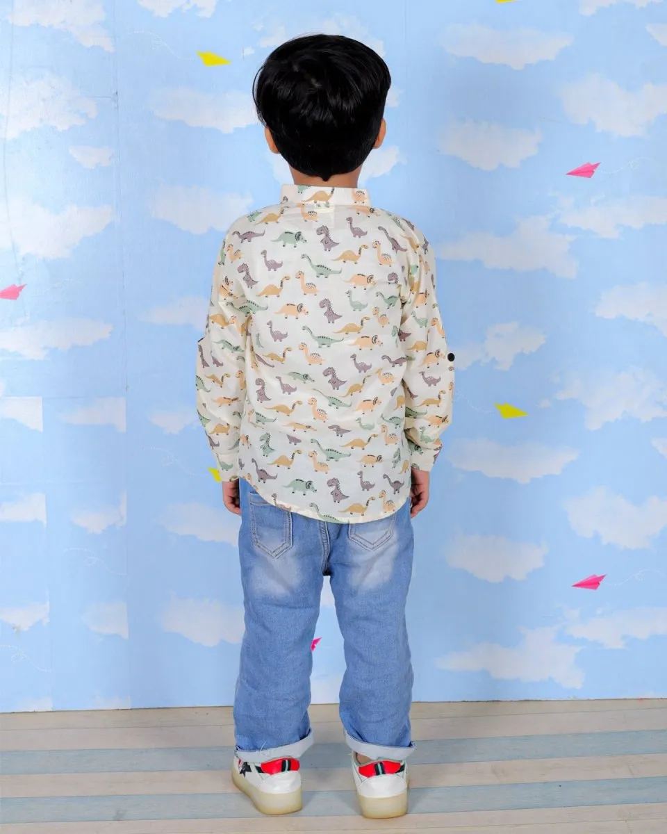 Colourful Dino All Over Print Boys Short Shirt