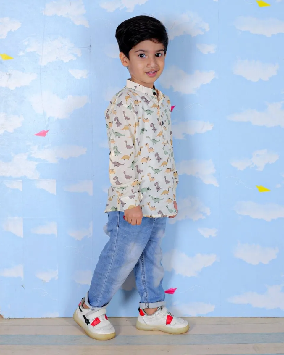 Colourful Dino All Over Print Boys Short Shirt