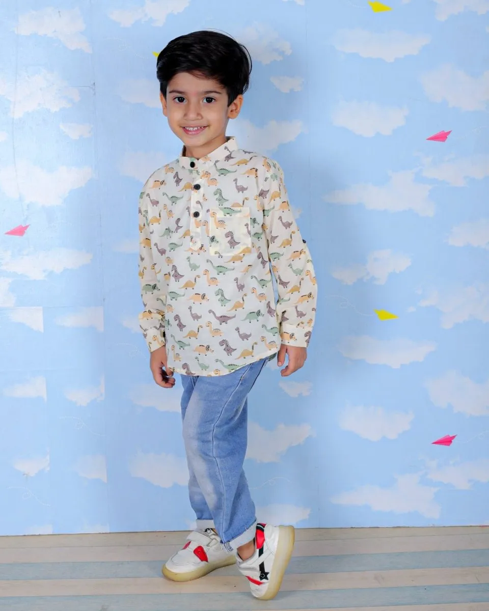 Colourful Dino All Over Print Boys Short Shirt