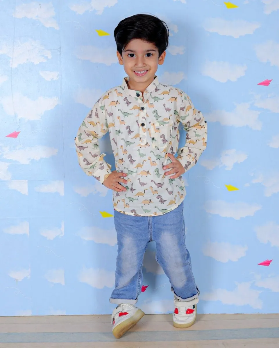 Colourful Dino All Over Print Boys Short Shirt