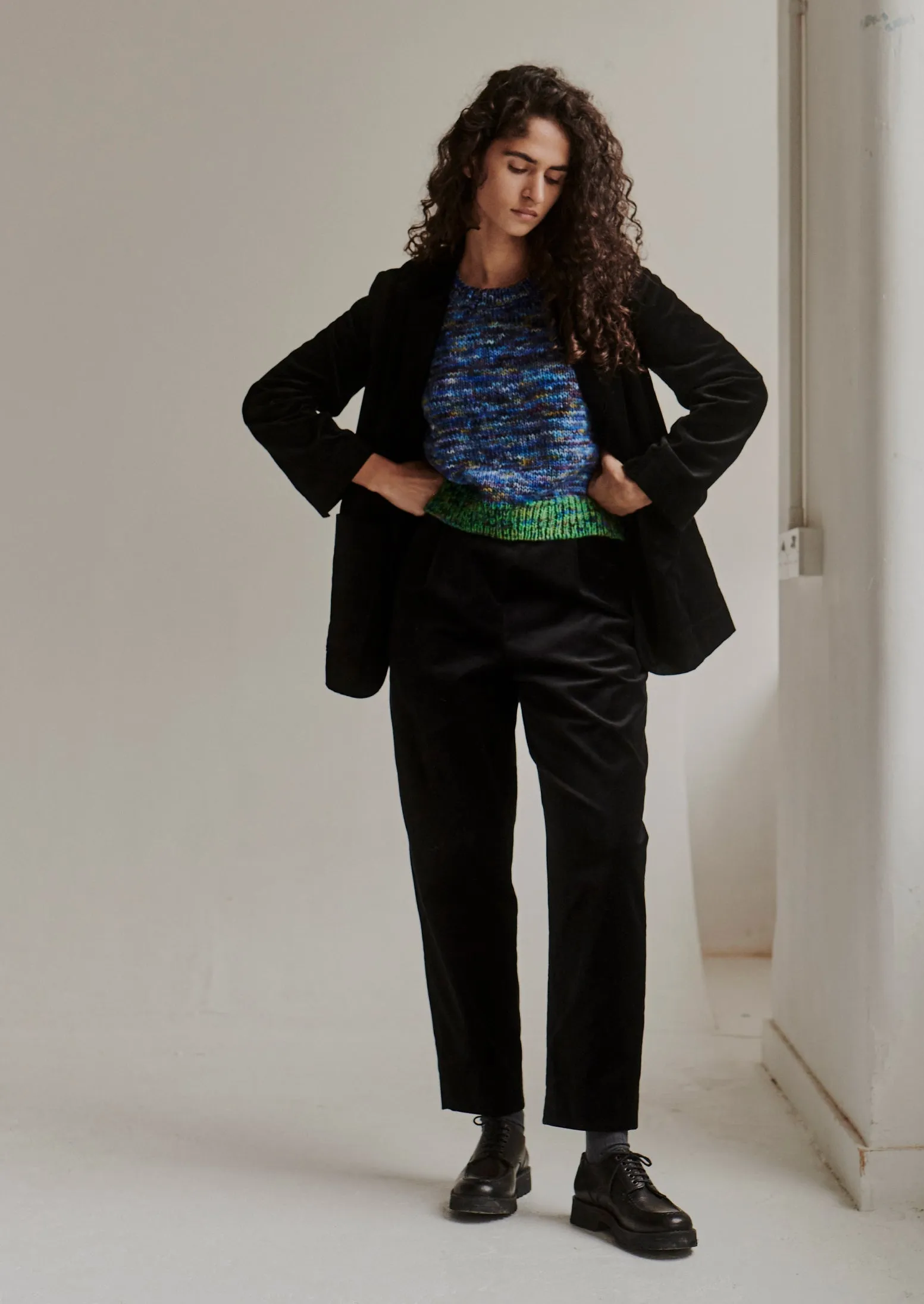 Cotton Velvet Pleat Front Pants | Brown Slate