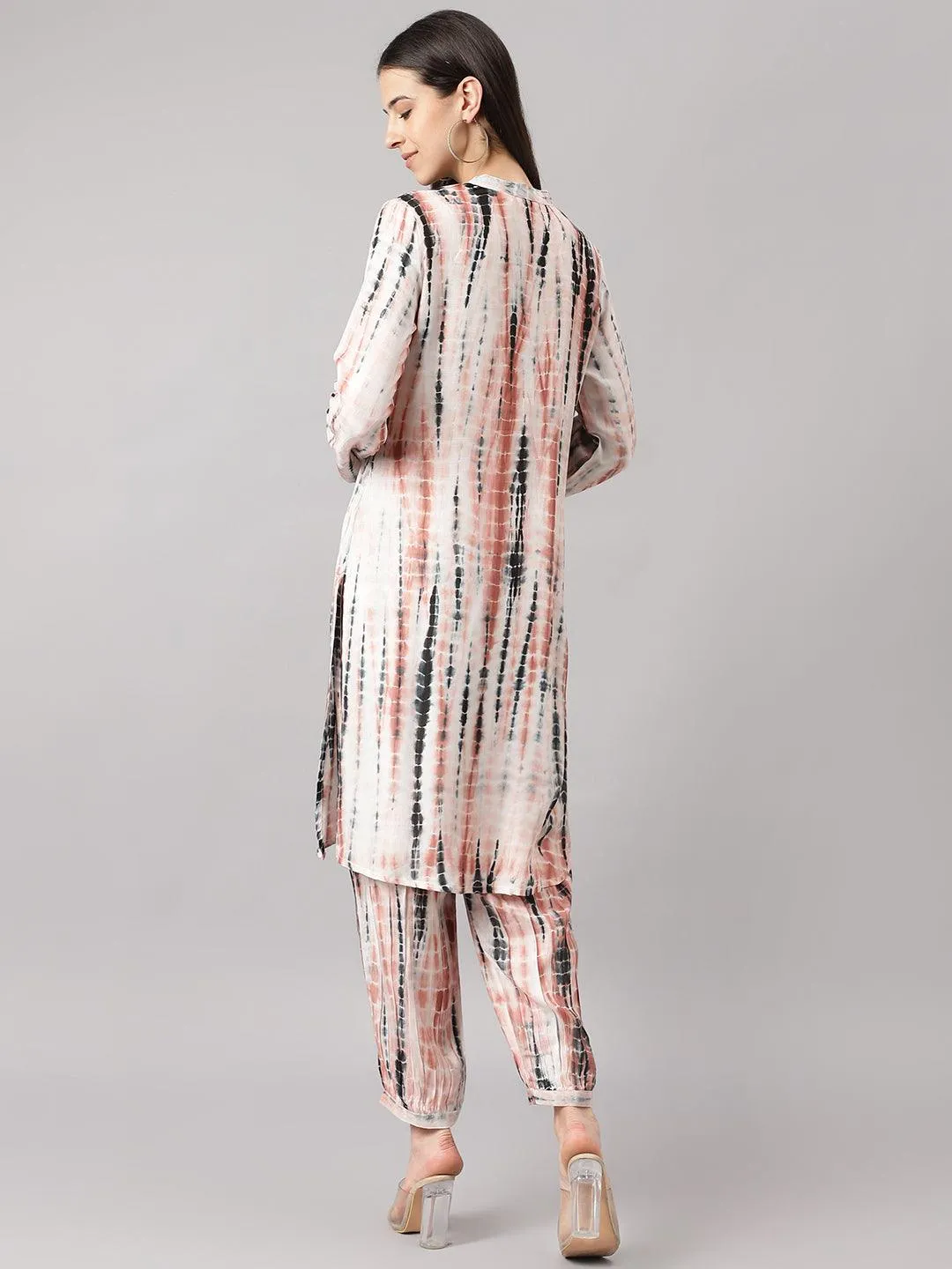 Cream Muslin Tie And Dye Kurta With Ham Cuffed Pant Set