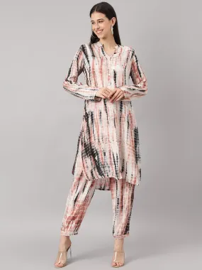 Cream Muslin Tie And Dye Kurta With Ham Cuffed Pant Set