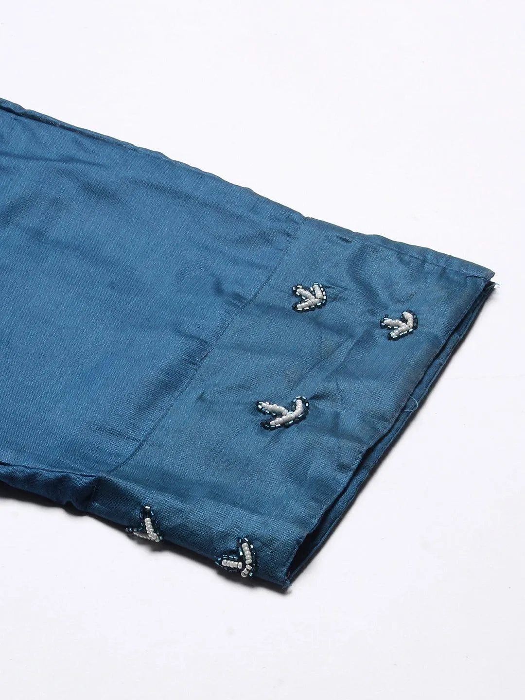 Ethnic Hand Embroidered Straight Kurta with Pant & Dupatta - Teal Blue