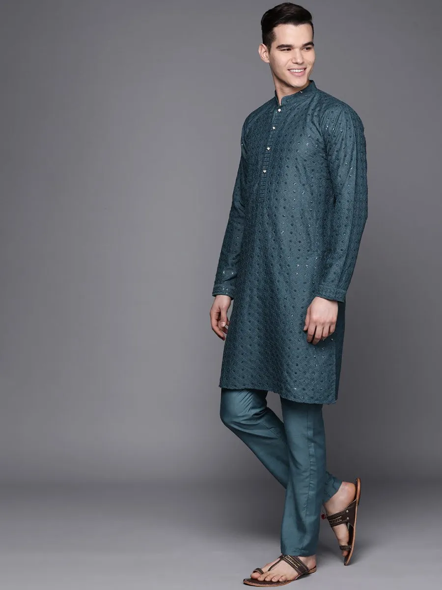 Ethnic Motifs Embroidered Chikankari Kurta with Trousers