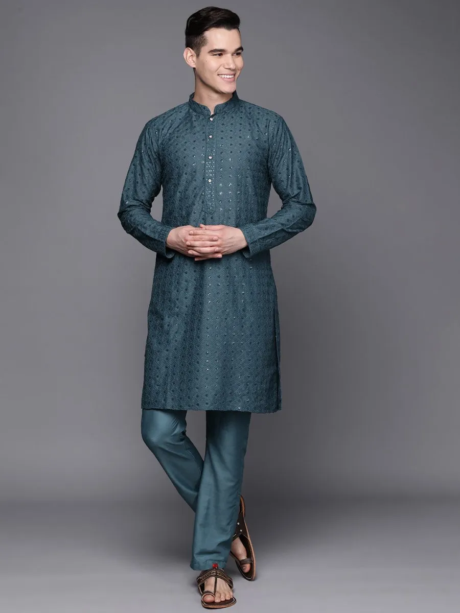 Ethnic Motifs Embroidered Chikankari Kurta with Trousers