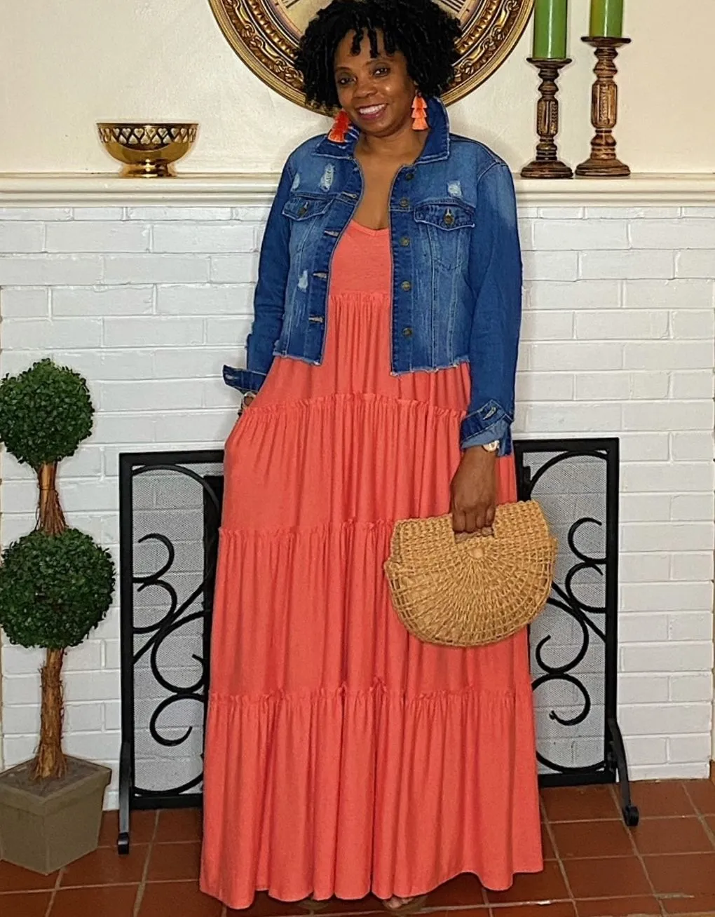 ‘Gianna’ Tiered Maxi Deep Coral