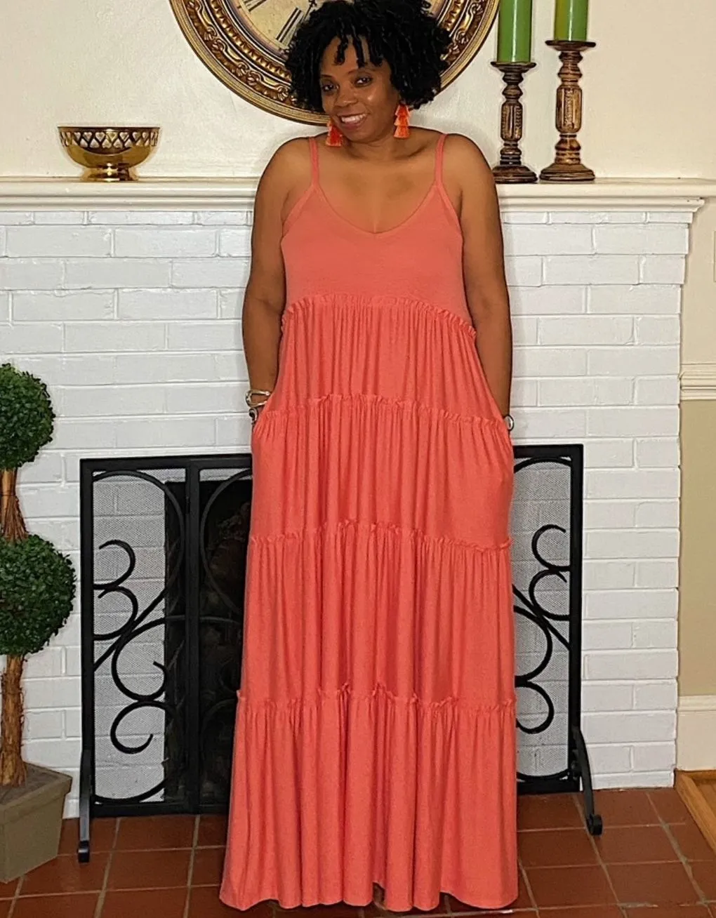 ‘Gianna’ Tiered Maxi Deep Coral