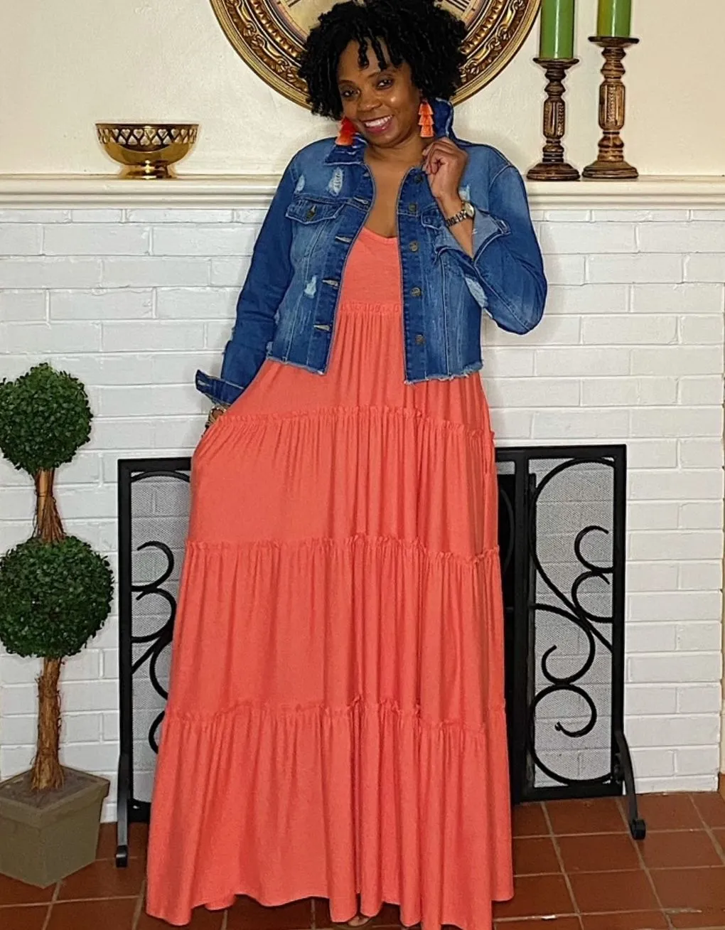 ‘Gianna’ Tiered Maxi Deep Coral