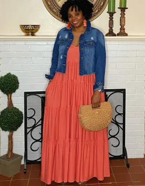 ‘Gianna’ Tiered Maxi Deep Coral